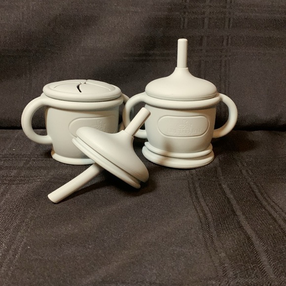 Gray Silicone Sippy Cup w/snack lid & straw- Set of 2 - Picture 2 of 4